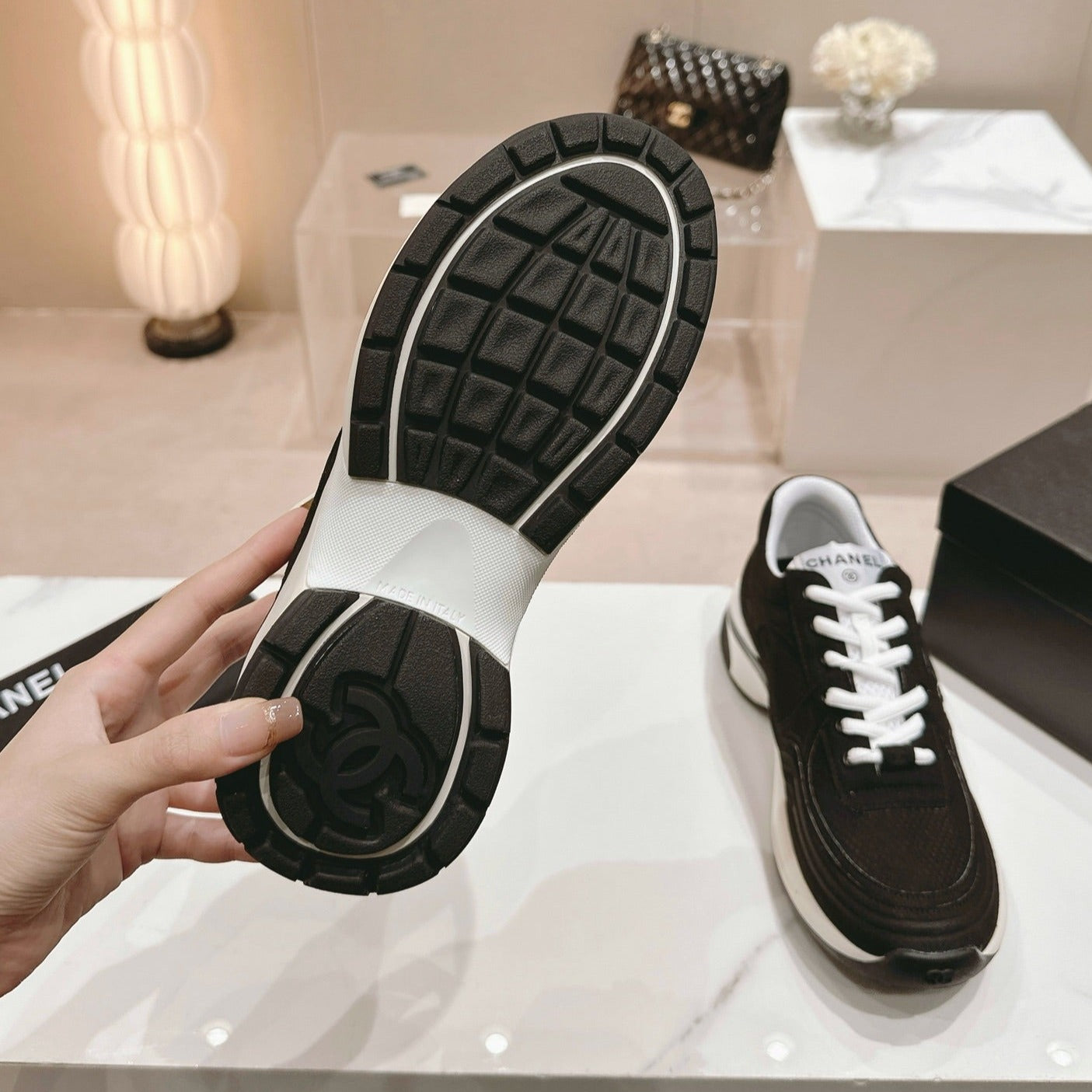 CHANEL Women's Black White Sneaker Breathable mesh