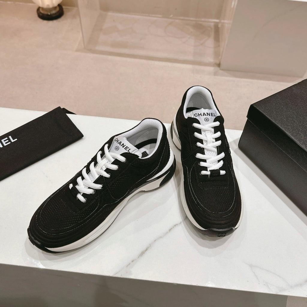 CHANEL Women's Black White Sneaker Breathable mesh