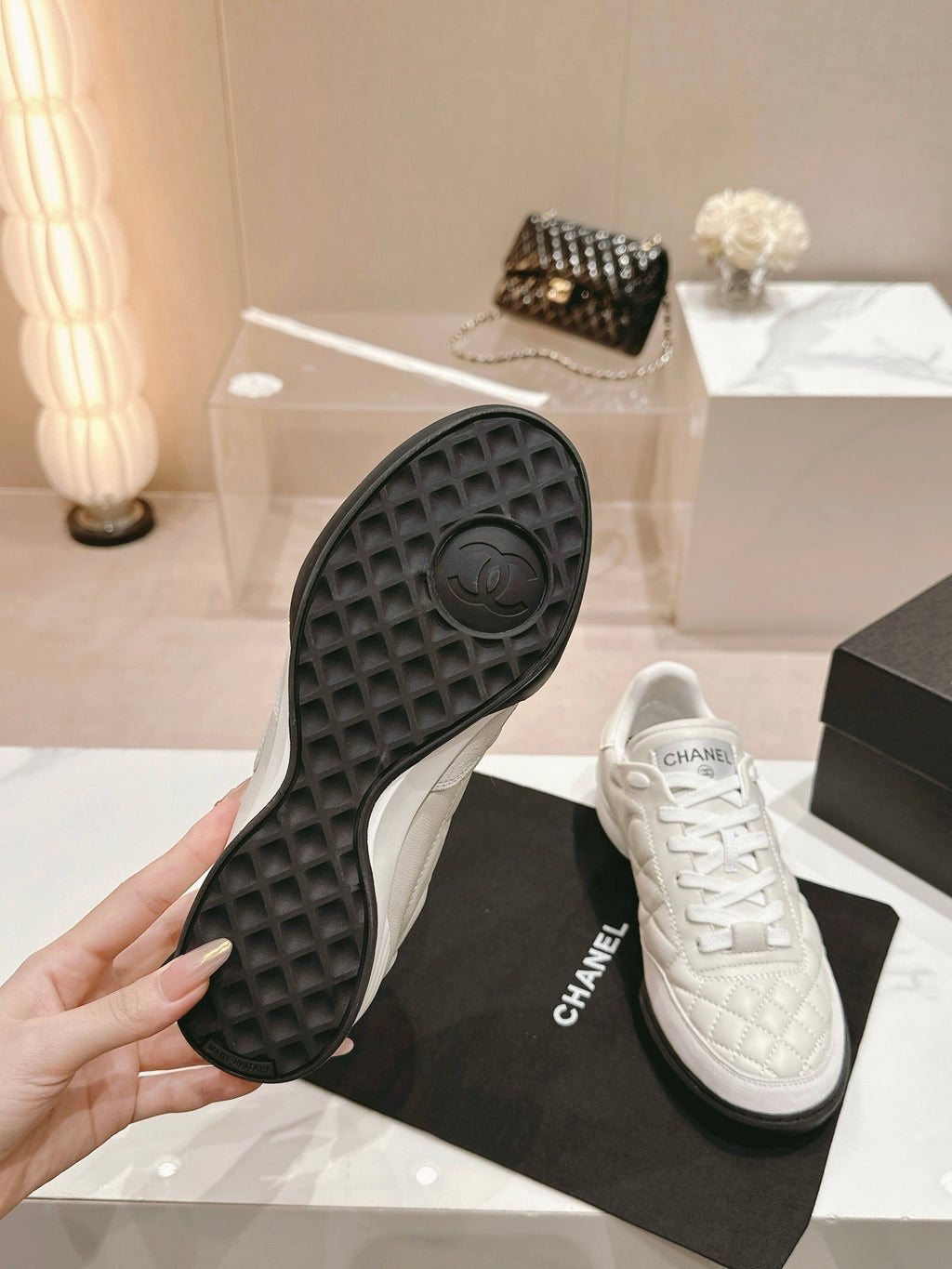 CHANEL SNEAKERS IN GLOSSY WHITE LAMBSKIN