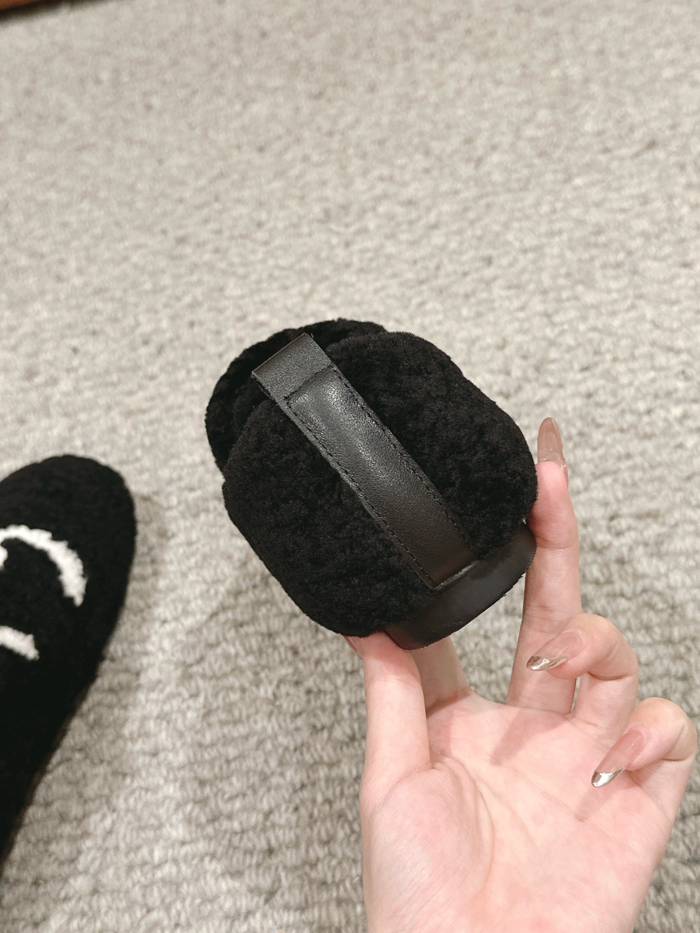 CHANEL LOAFERS IN BLACK FLEECE WITH WHITE LOGO