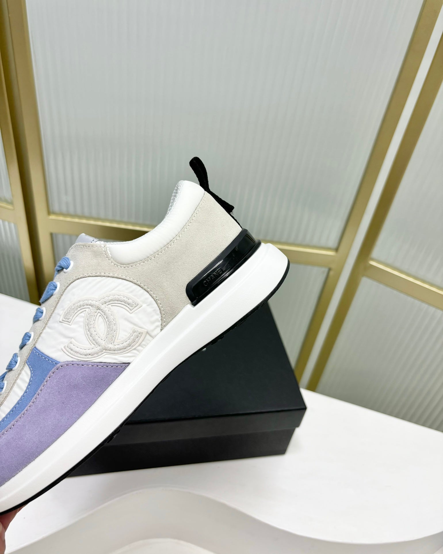 CHANEL SNEAKER IN AMETHYST PURPLE MIX GREY SUEDE