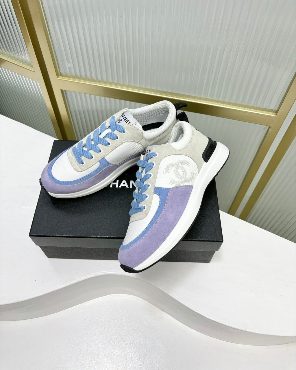 CHANEL SNEAKER IN AMETHYST PURPLE MIX GREY SUEDE