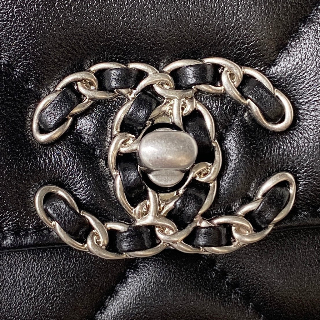 CHANEL 19 WOC 19CM BLACK LAMBSKIN SILVER HARDWARE