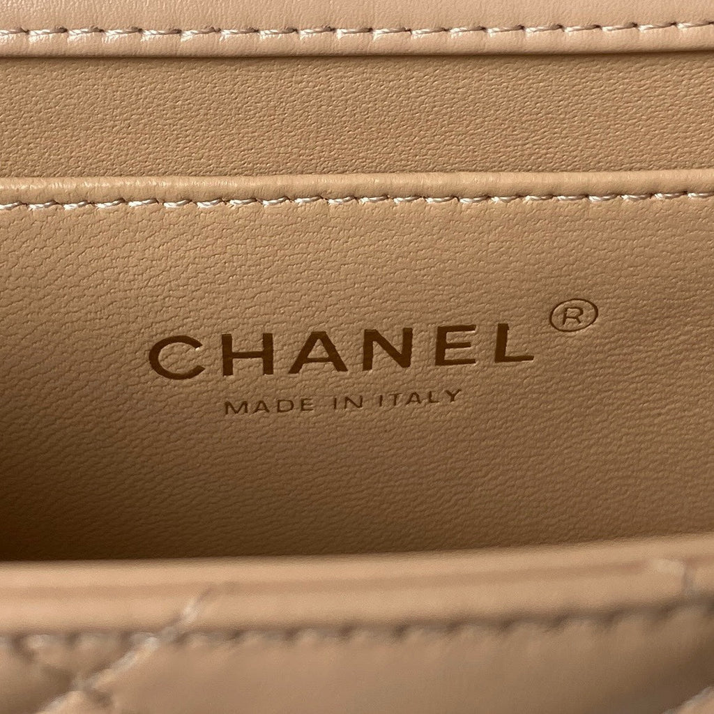 CHANEL MINI 19 FLAP BAG IN DARK BEIGE CALFSKIN GOLD HARDWARE