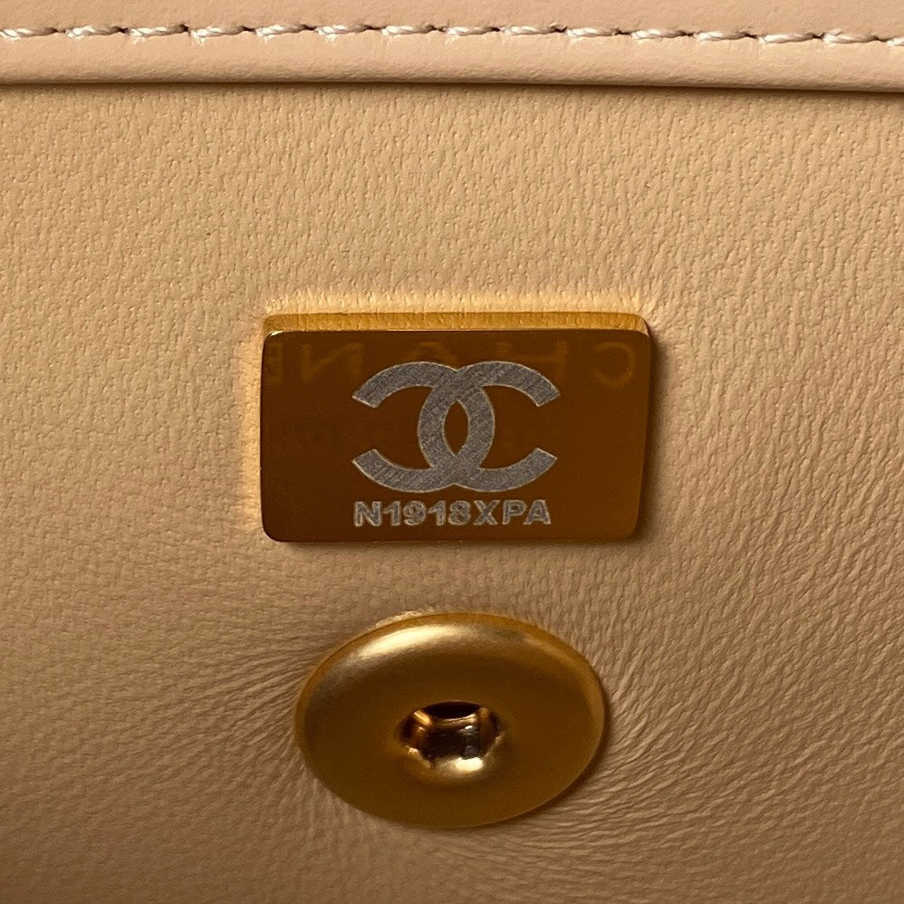 CHANEL MINI 19 FLAP BAG IN DARK BEIGE CALFSKIN GOLD HARDWARE
