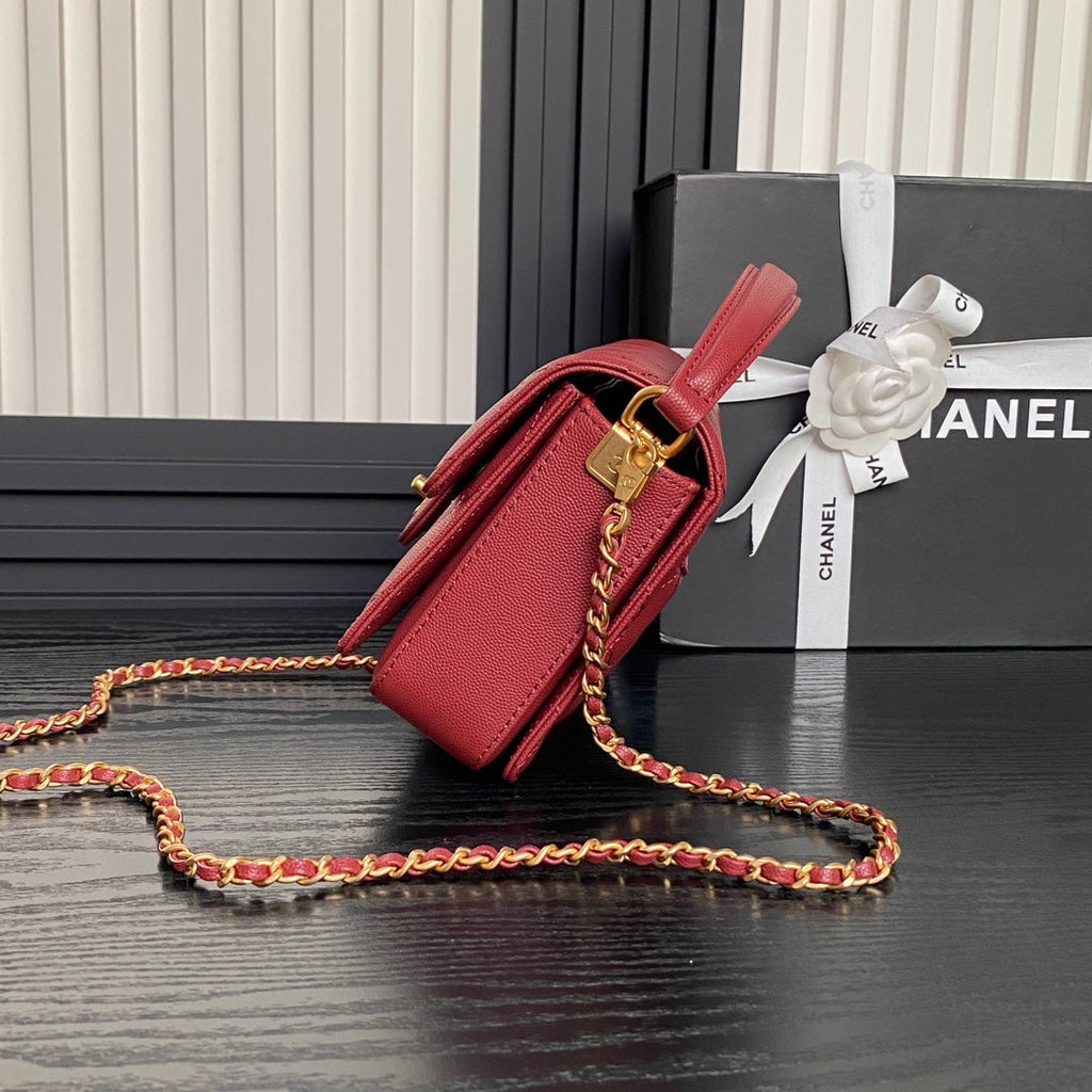 CHANEL RETRO STYLE FLAP BAG 19 IN STILETTO RED GRAINED CALFSKIN GOLD HARDWARE