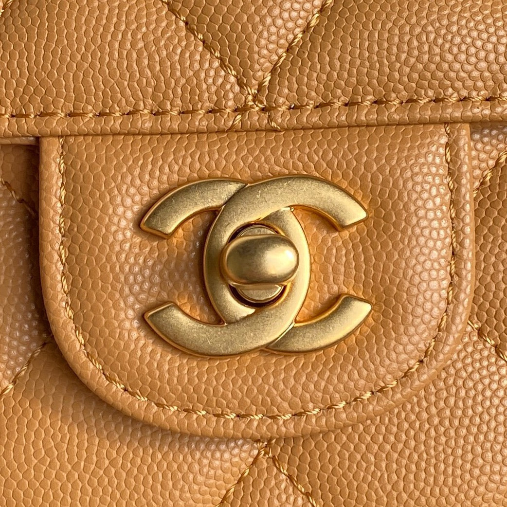 CHANEL RETRO STYLE FLAP BAG 19 IN RAW SIENNE GRAINED CALFSKIN GOLD HARDWARE