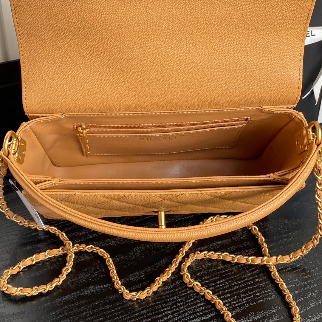 CHANEL RETRO STYLE FLAP BAG 22 IN RAW SIENNA GRAINED CALFSKIN GOLD HARDWARE