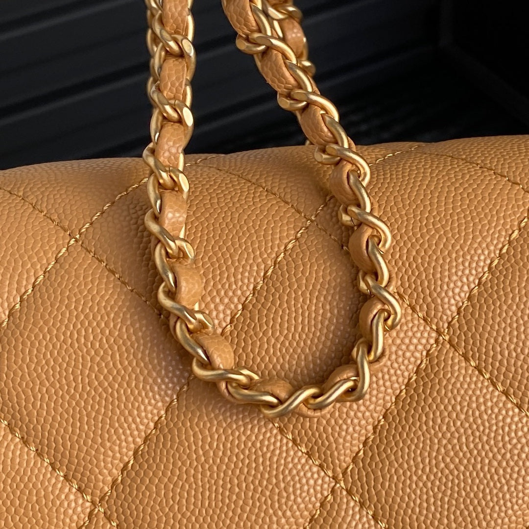 CHANEL RETRO STYLE FLAP BAG 22 IN RAW SIENNA GRAINED CALFSKIN GOLD HARDWARE