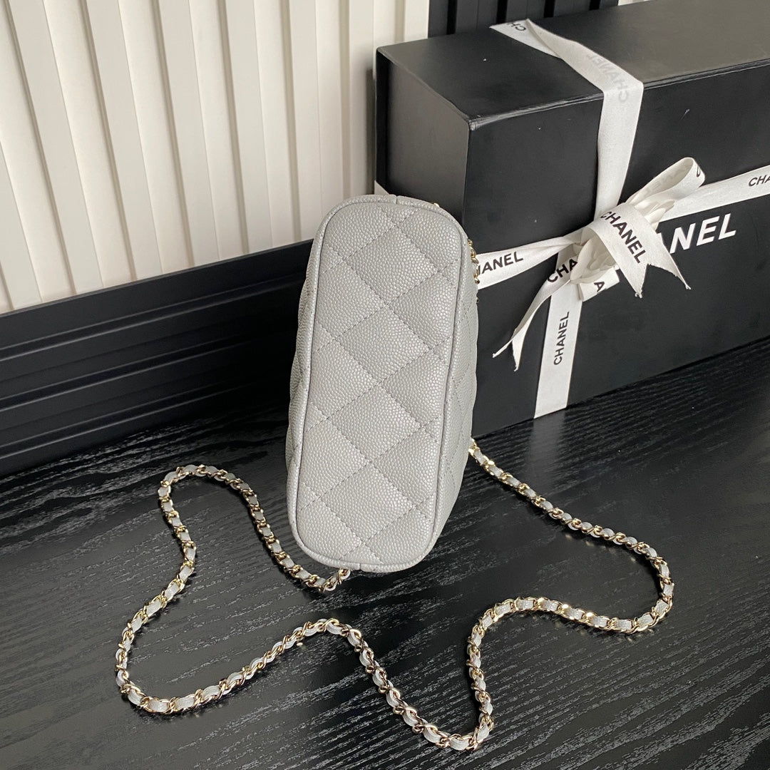 CHANEL HOBO BAG 21 IN RHINO GRAY GRAINED CALFSKIN GOLD HARDWARE