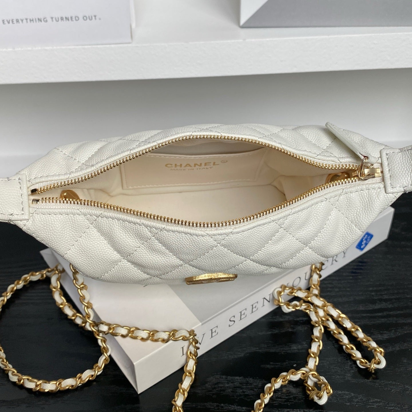 CHANEL 25S HOBO BAG 22 IN WHITE CAVIAR LEATHER