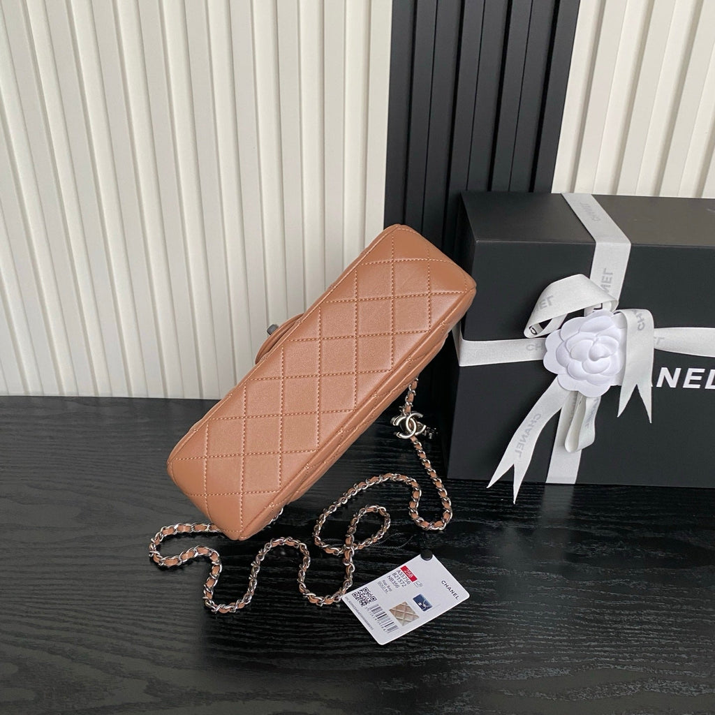 CHANEL 25S FLAP BAG 23 IN DARK CARAMEL CALFSKIN SILVER HARDWARE