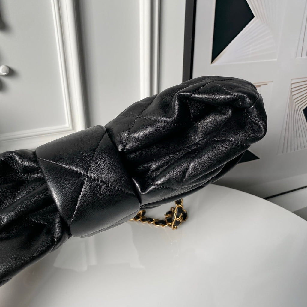 CHANEL 25S BOW BAG 38 IN BLACK LAMBSKIN WITH GOLD HARDWARE