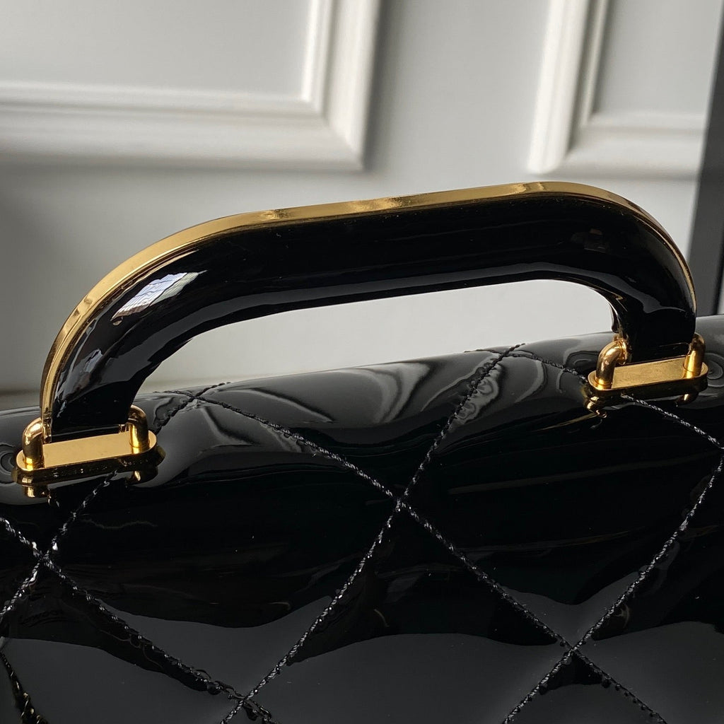 CHANEL 25S FLAP BAG 18 IN BLACK GLOSSY CALFSKIN