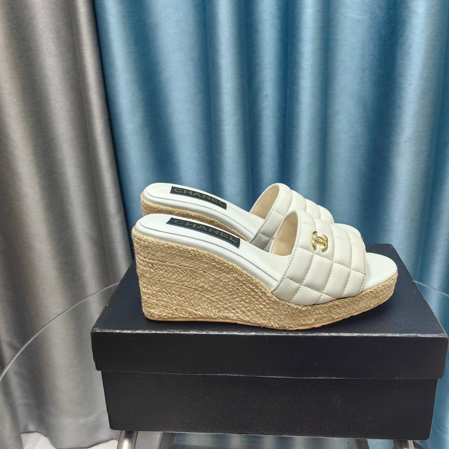 CHANEL WEDGE WHITE SHEEPSKIN