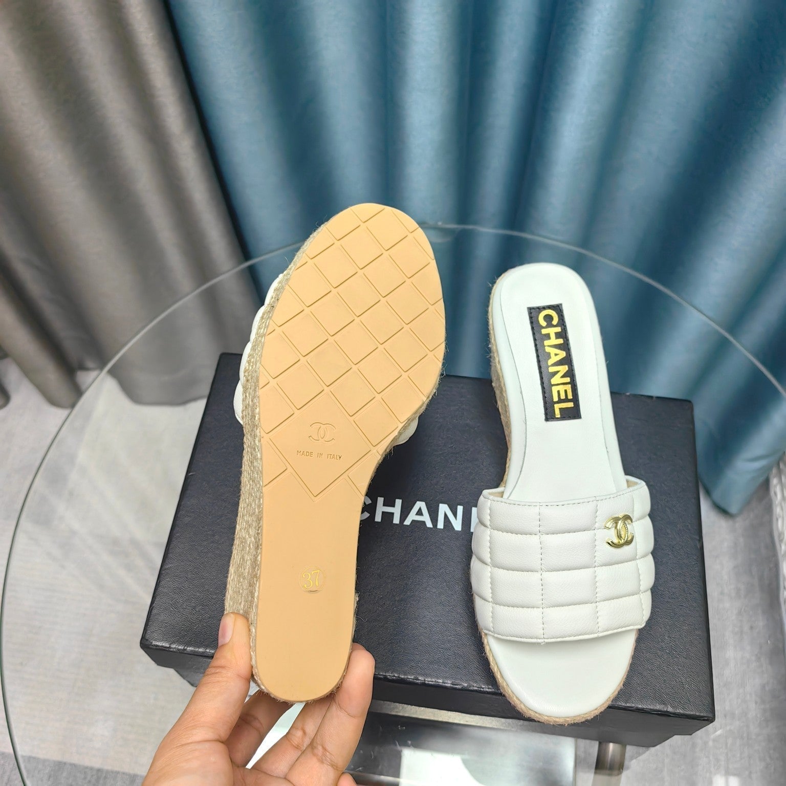 CHANEL WEDGE WHITE SHEEPSKIN