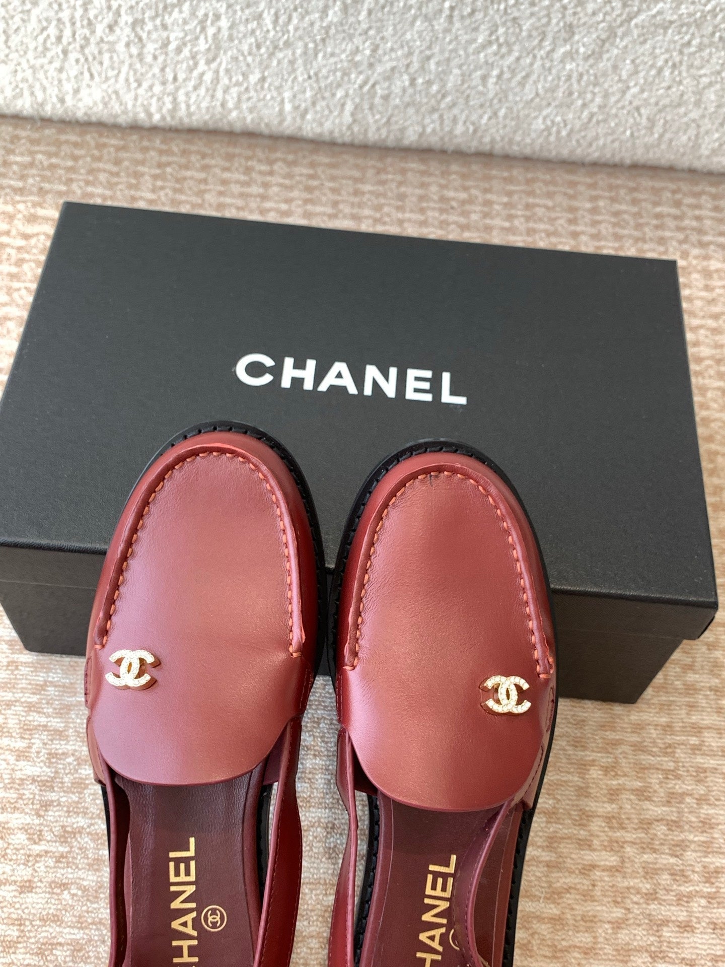 CHANEL MOASIN SLINGBACK IN CURRANT RED CALFSKIN