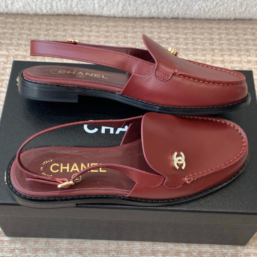 CHANEL MOASIN SLINGBACK IN CURRANT RED CALFSKIN