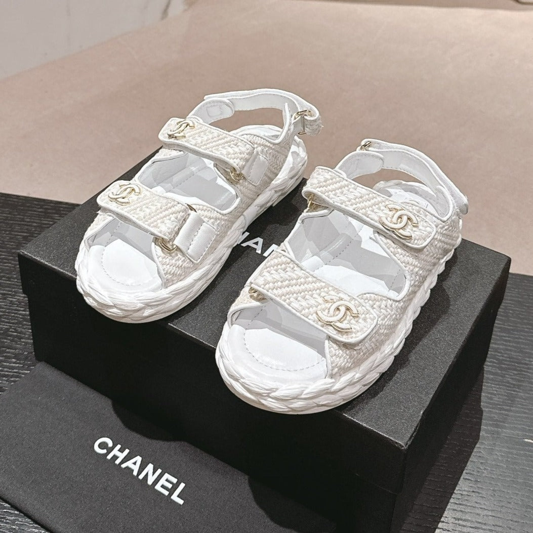CHANEL DAD SANDALS IN WHITE CALFSKIN
