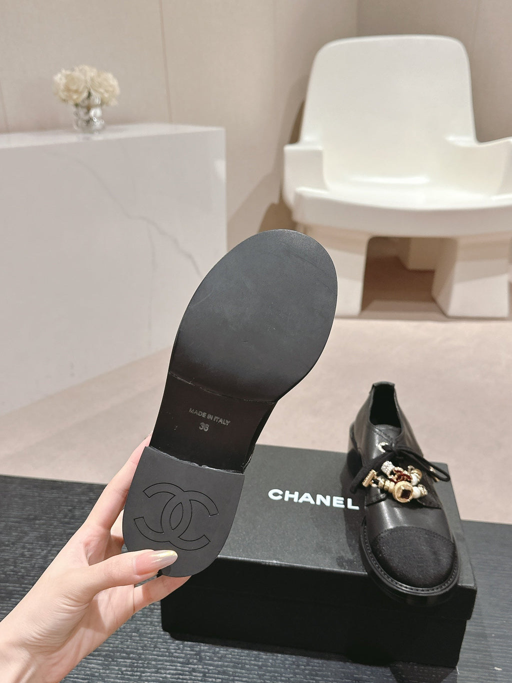 CHANEL OXFORD SHOES BLACK SHEEPSKIN