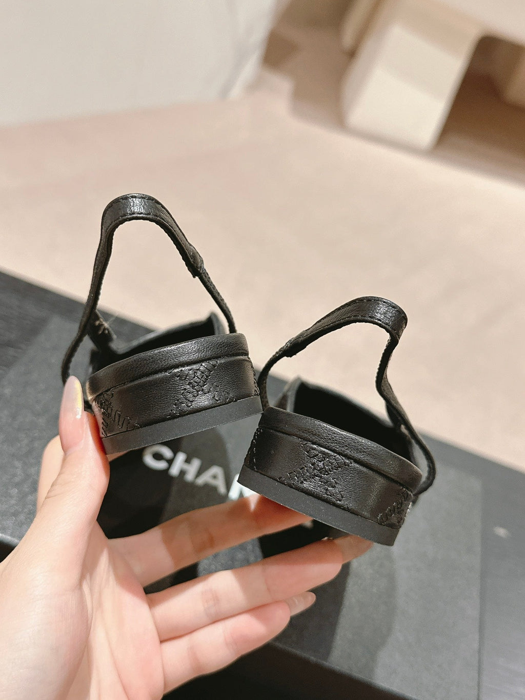 CHANEL SLINGBACKS IN BLACK LAMBSKIN AND SATIN