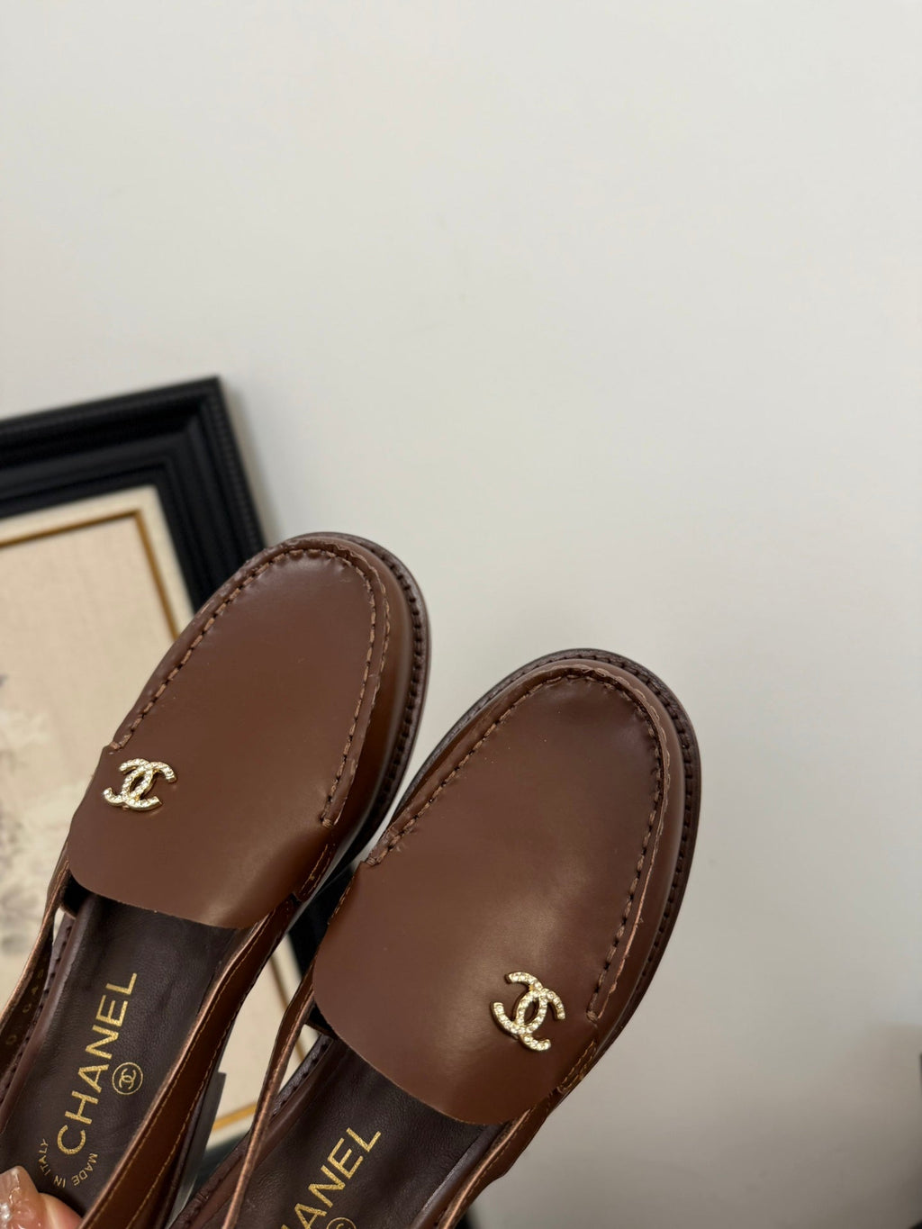 CHANEL 25C Slingback Loafer Brown Patent Leather