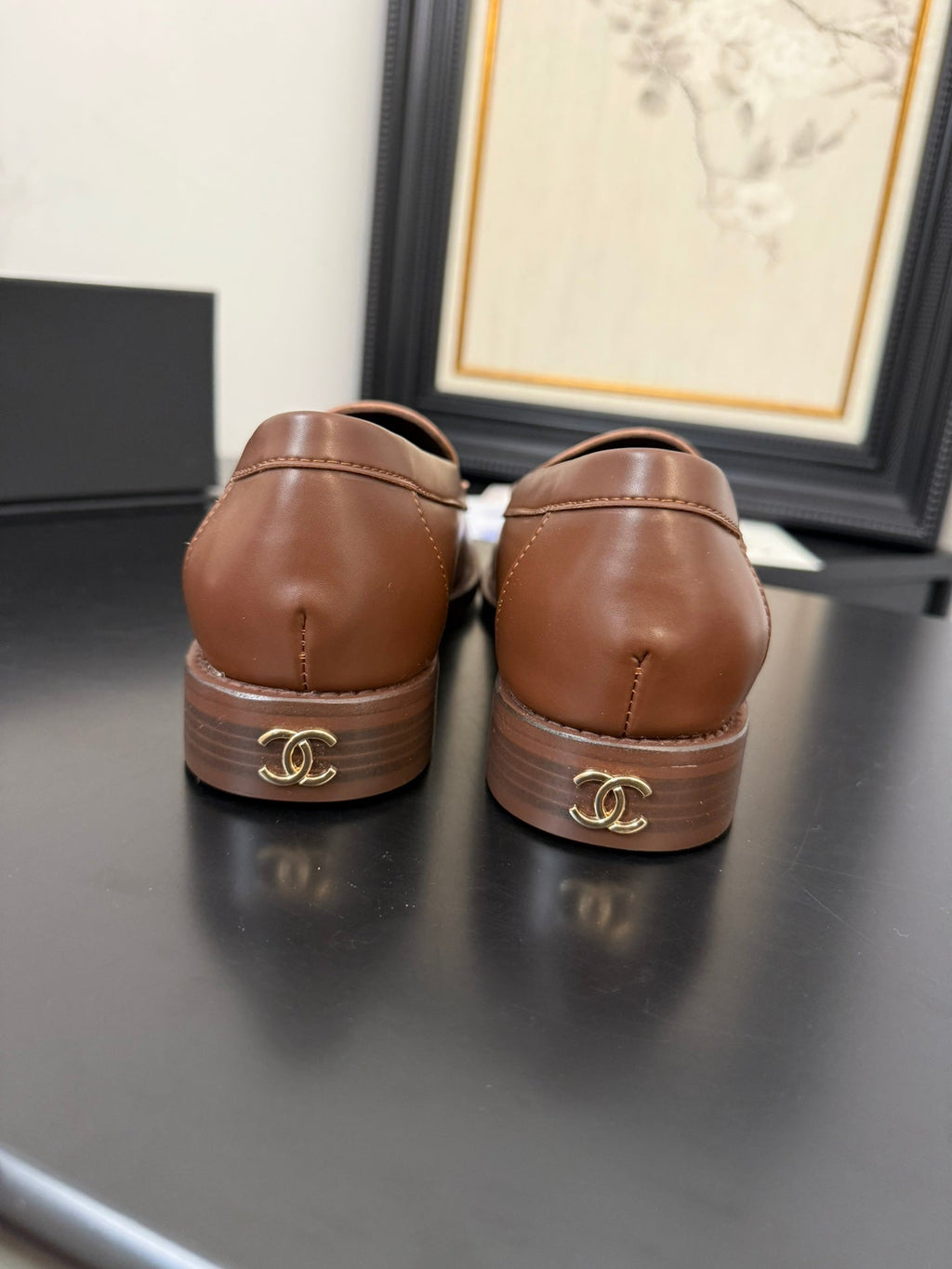 CHANEL 25C Moasins Brown Patent Leather