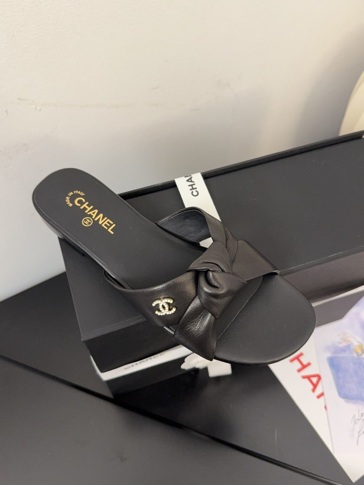 CHANEL LACE MULE 2 CM IN BLACK LAMBSKIN