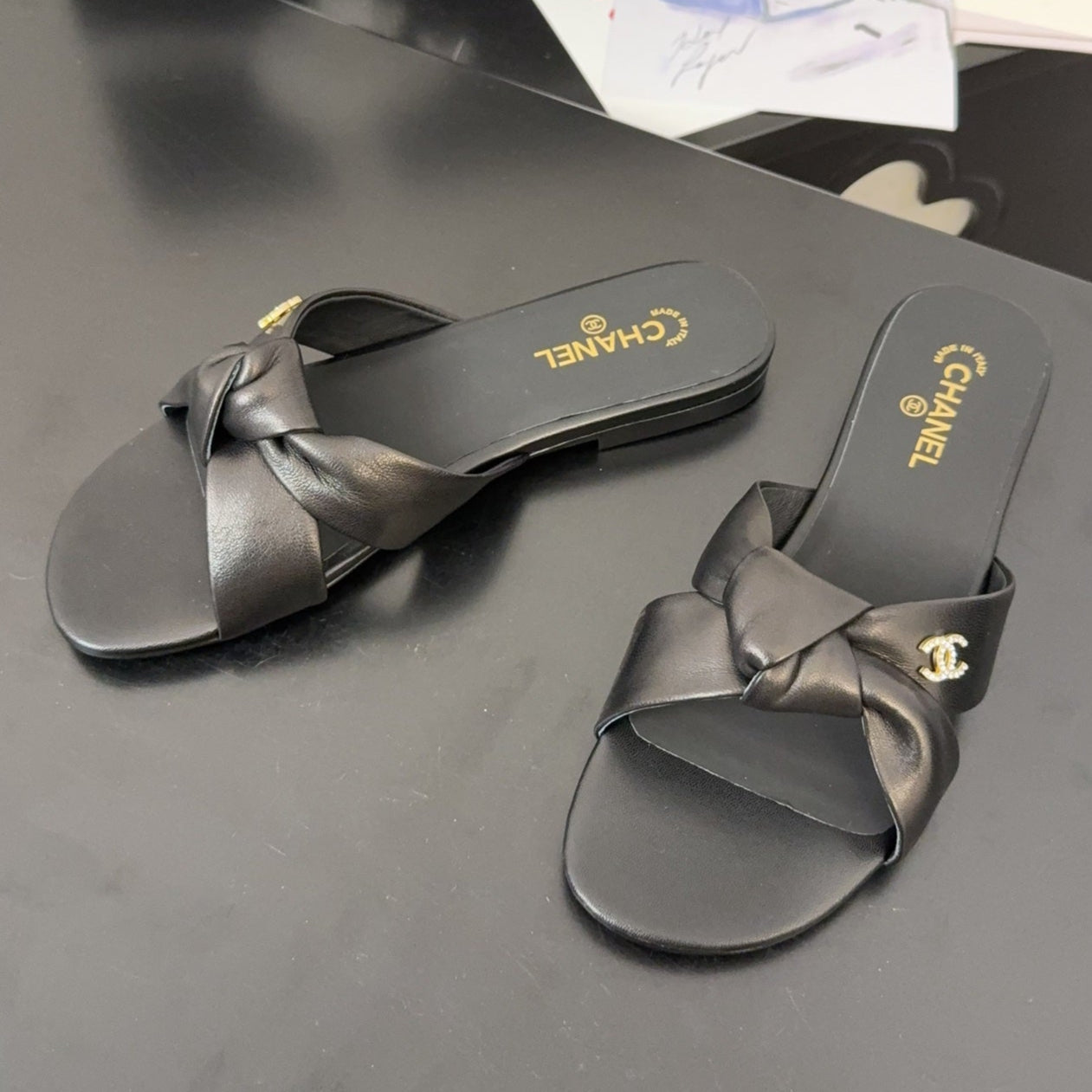 CHANEL LACE MULE 2 CM IN BLACK LAMBSKIN