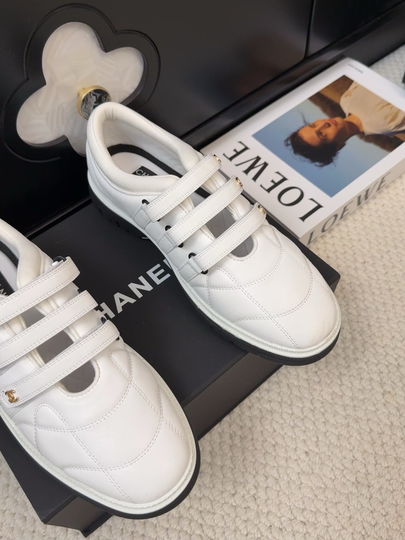 CHANEL SNEAKERS WITH THREE STRAPS IN WHITE CALFSKIN