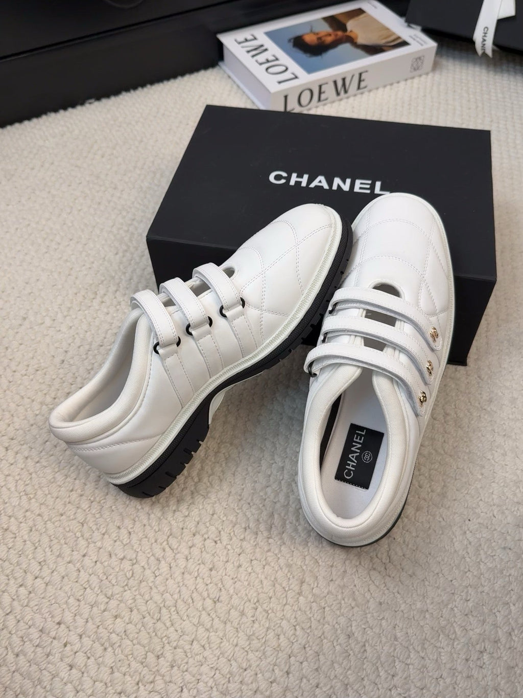 CHANEL SNEAKERS WITH THREE STRAPS IN WHITE CALFSKIN