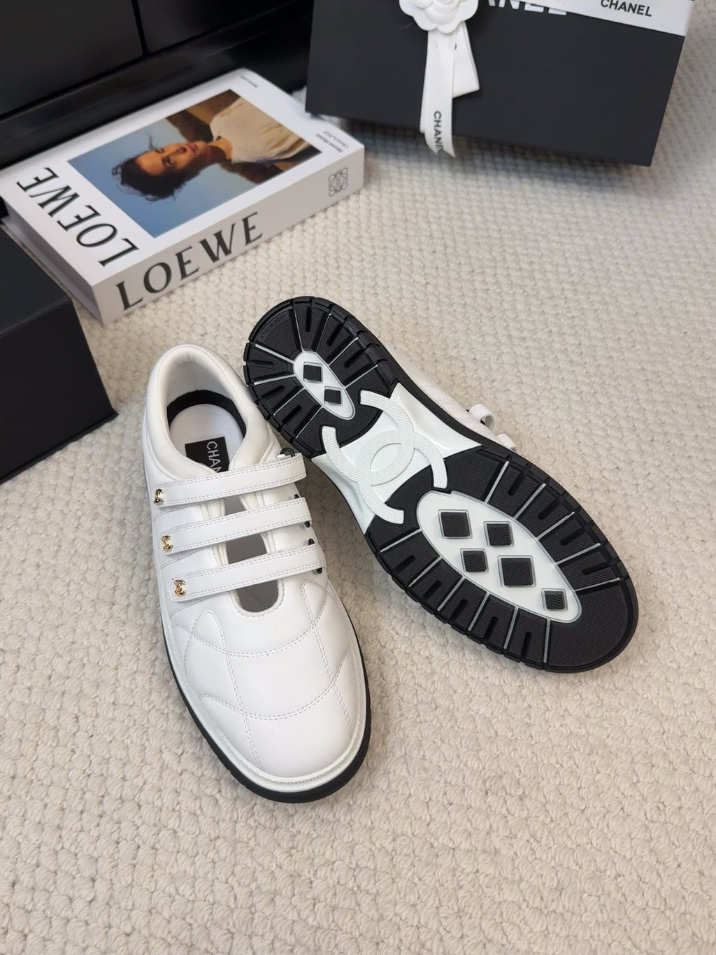 CHANEL SNEAKERS WITH THREE STRAPS IN WHITE CALFSKIN