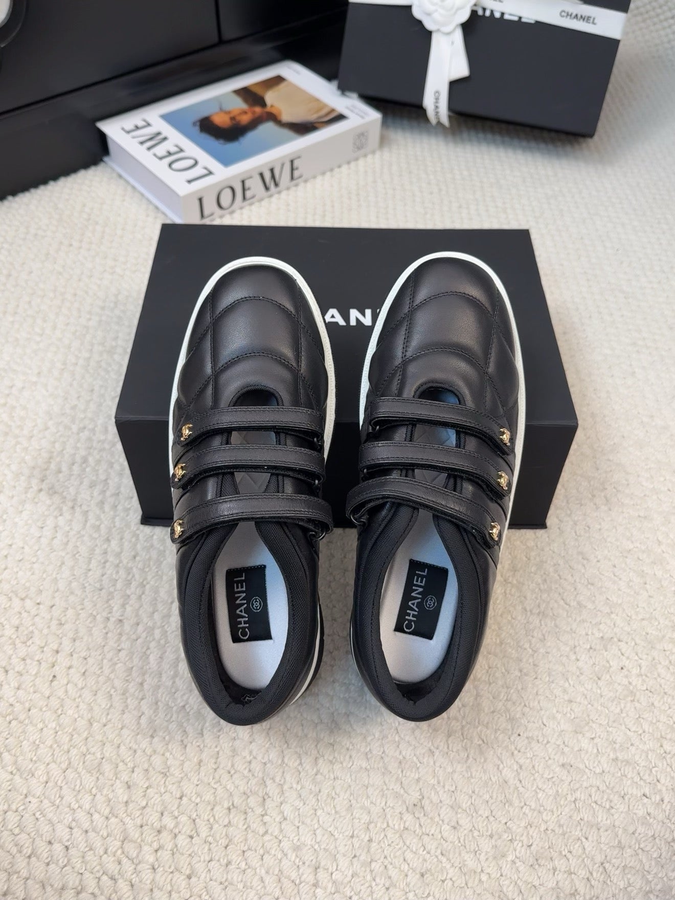 CHANEL SNEAKERS WITH THREE STRAPS IN BLACK CALFSKIN