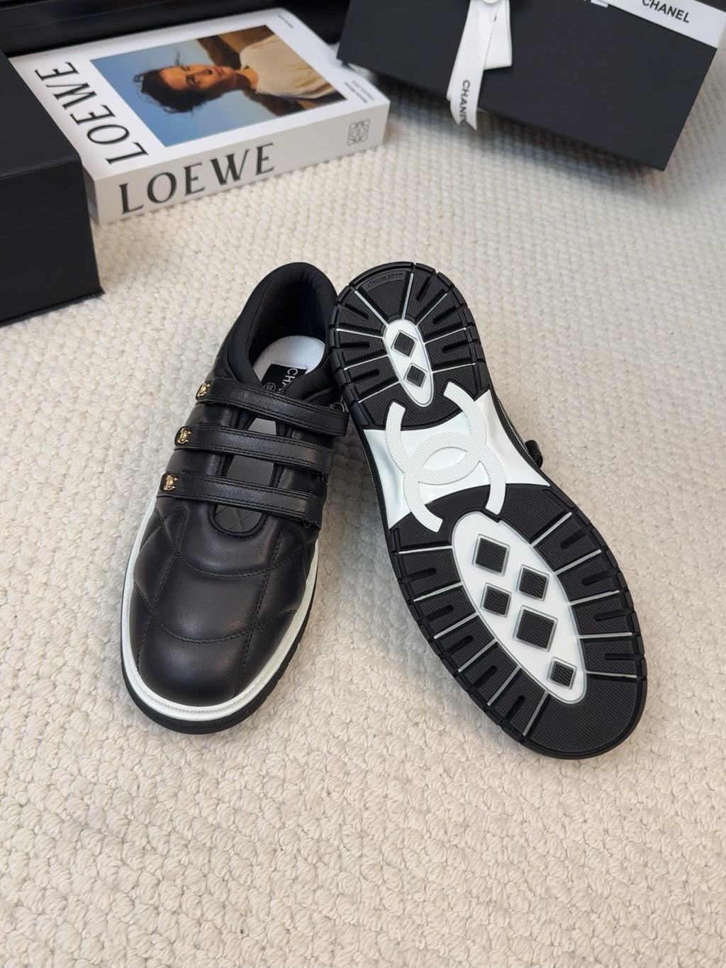CHANEL SNEAKERS WITH THREE STRAPS IN BLACK CALFSKIN