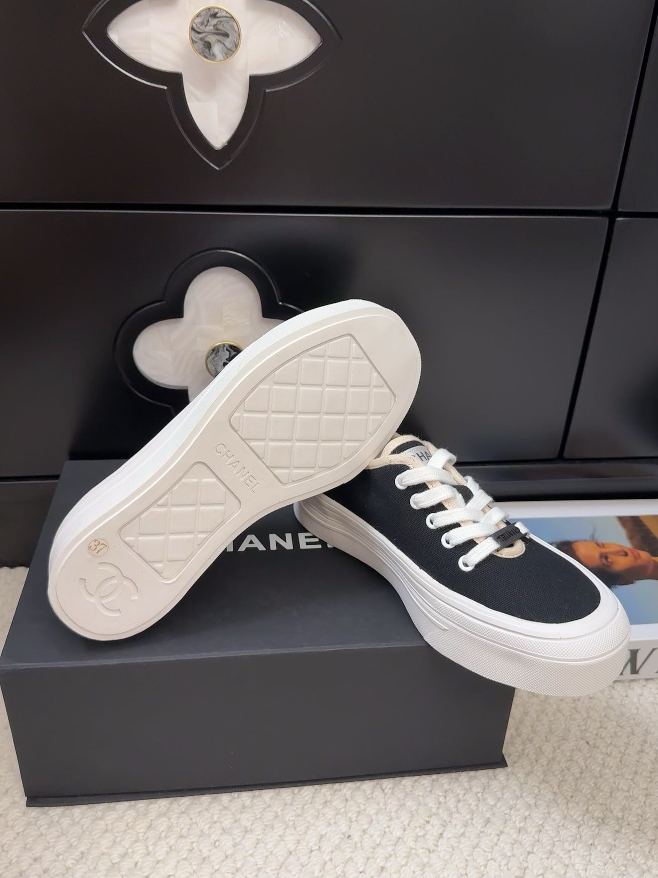 CHANEL TRAINERS SHOES IN BLACK FABRIC