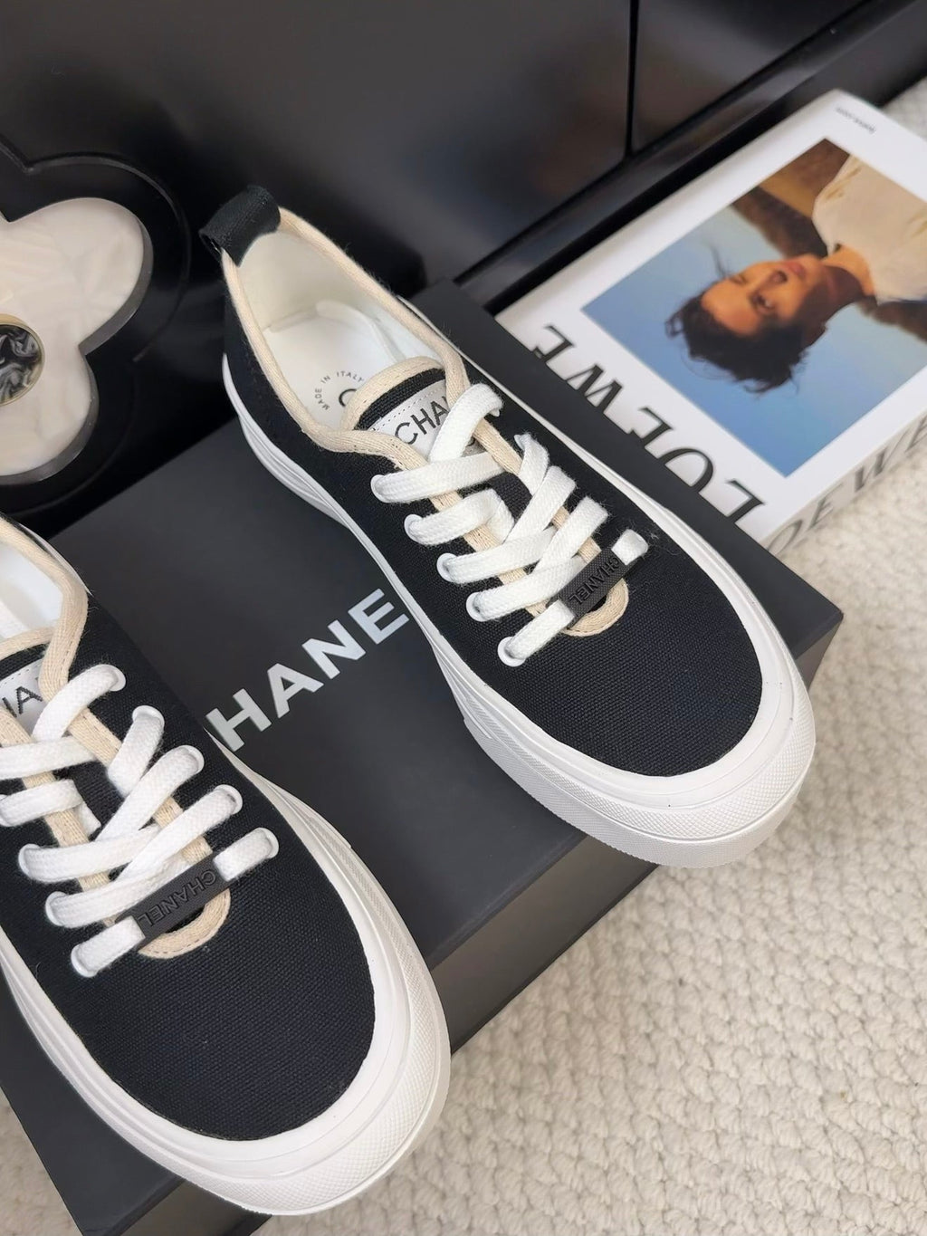 CHANEL TRAINERS SHOES IN BLACK FABRIC