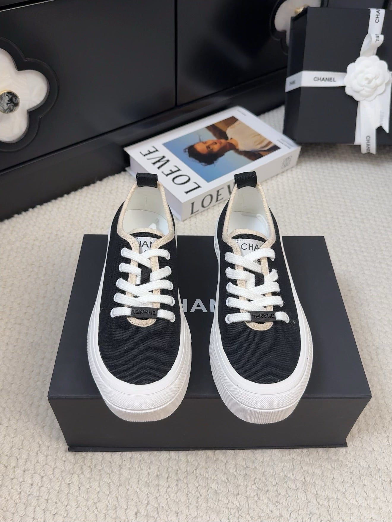 CHANEL TRAINERS SHOES IN BLACK FABRIC