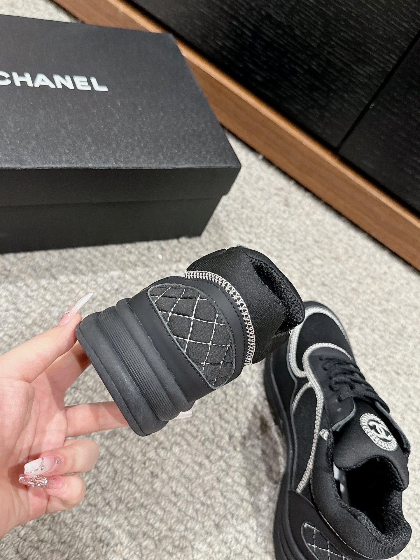 CHANEL CLASSIC TRAINER IN BLACK FABRIC