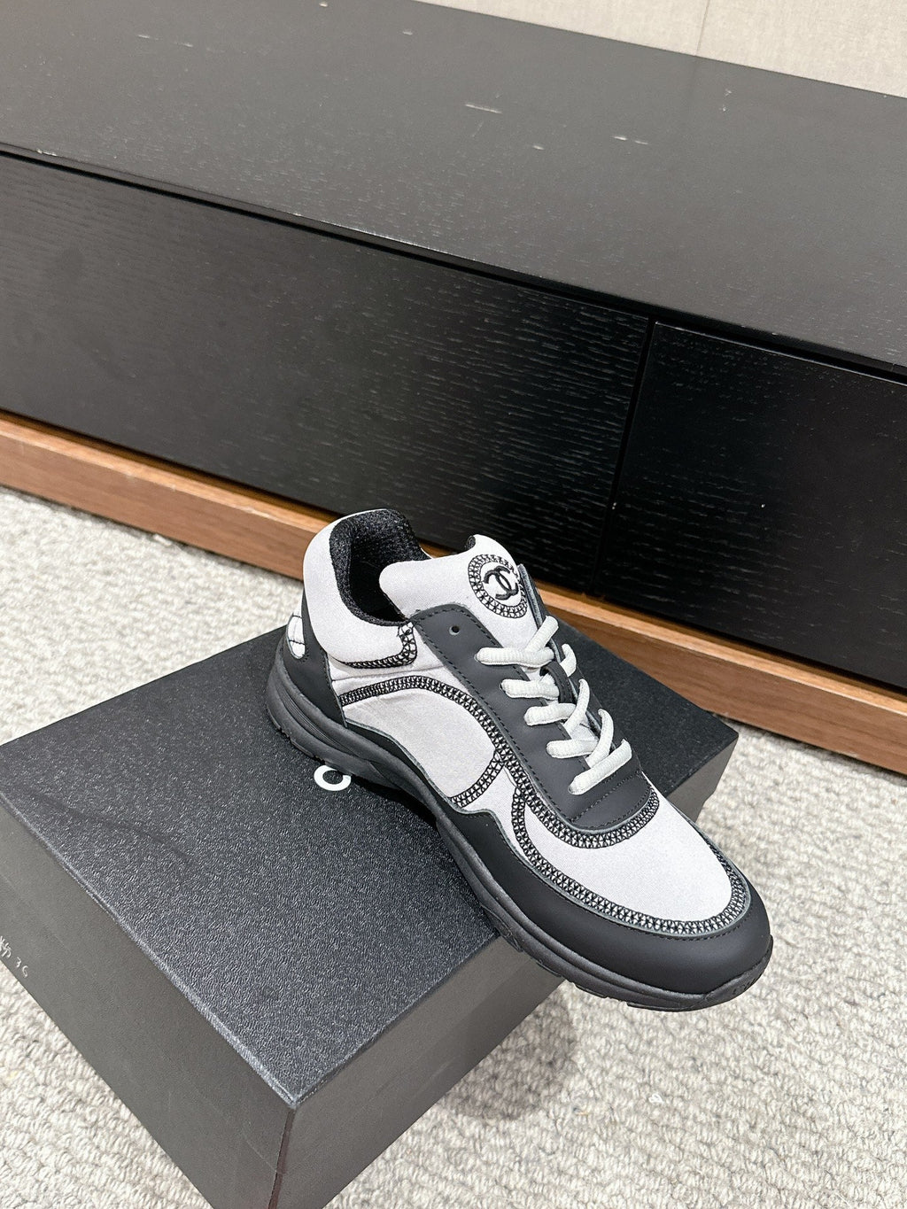 CHANEL CLASSIC TRAINER IN GREY MIX BLACK FABRIC