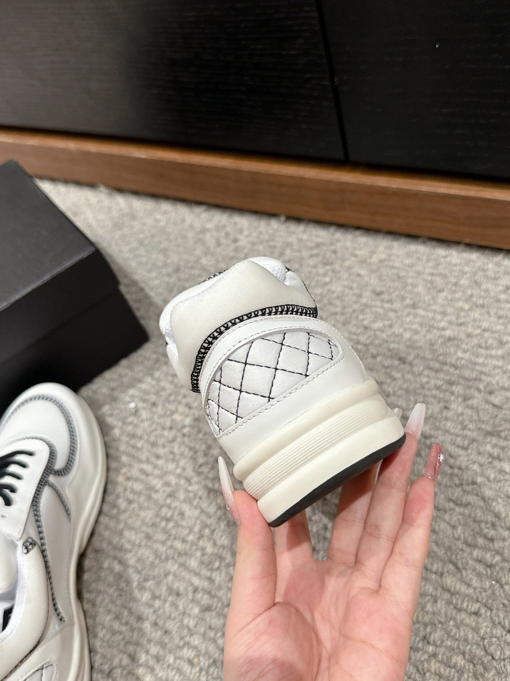 CHANEL CLASSIC TRAINER IN WHITE MIX BLACK FABRIC