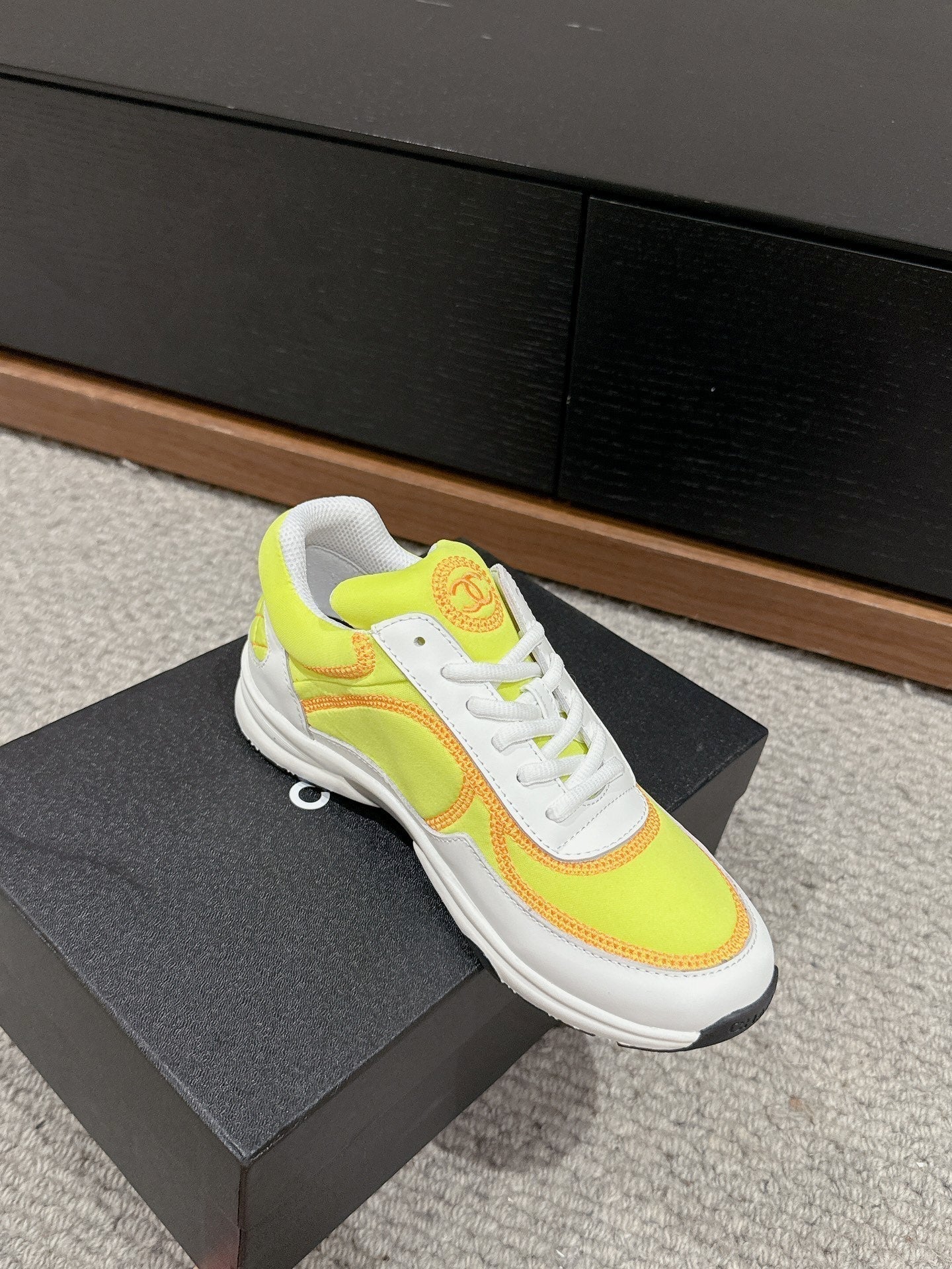 CHANEL CLASSIC TRAINER IN YELLOW MIX WHITE FABRIC