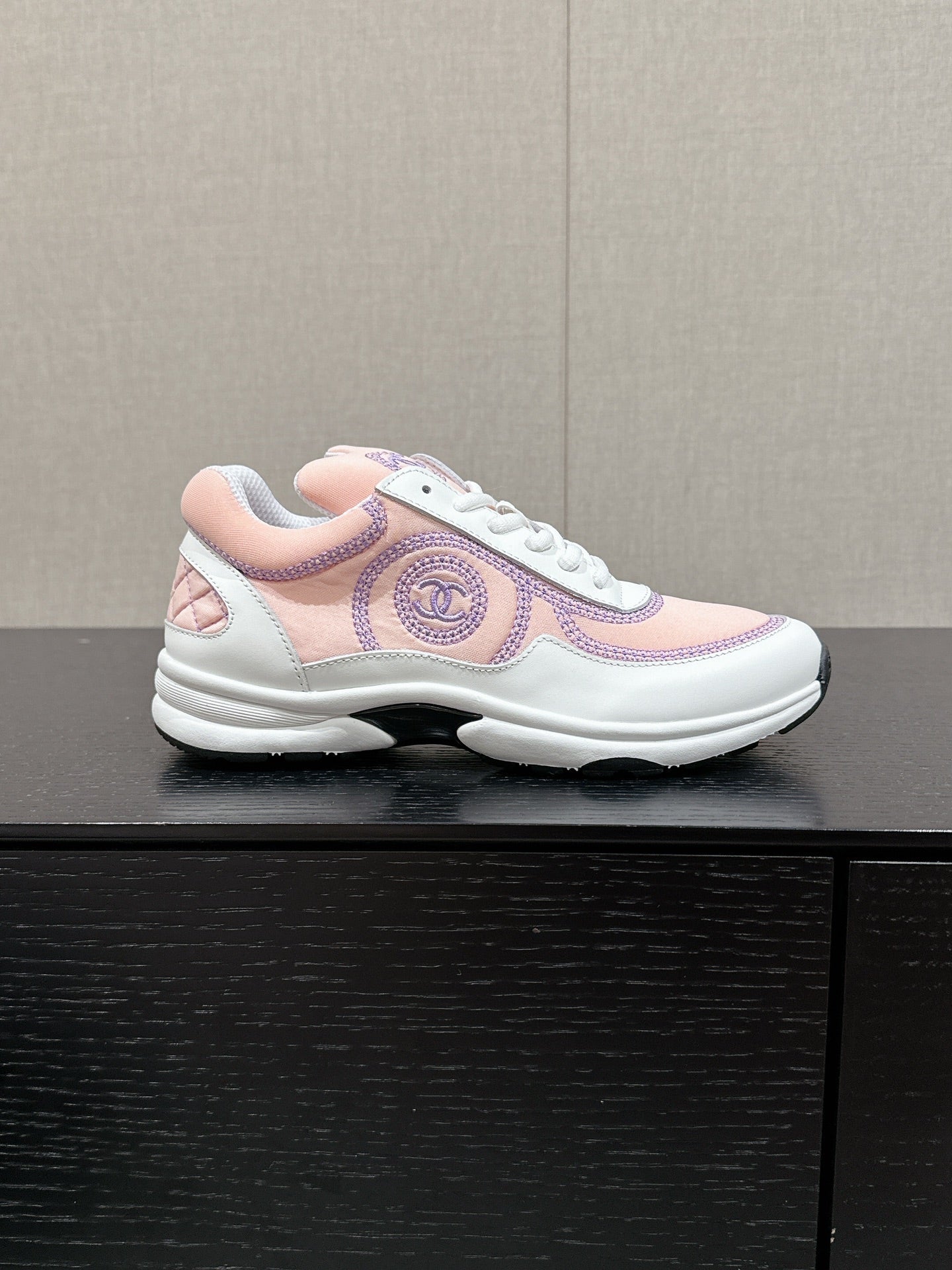 CHANEL CLASSIC TRAINER IN LIGHT PINK MIX WHITE FABRIC