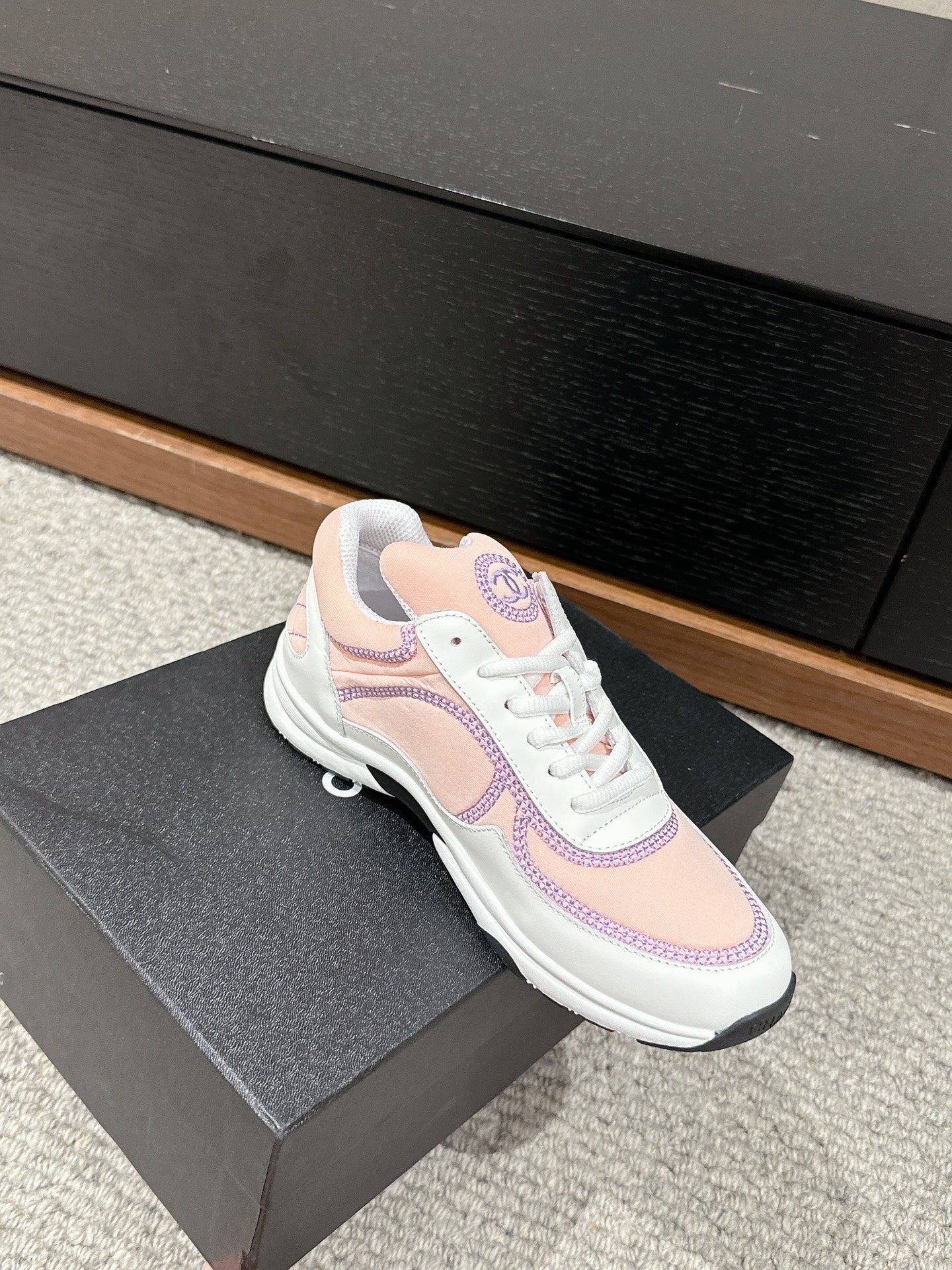 CHANEL CLASSIC TRAINER IN LIGHT PINK MIX WHITE FABRIC