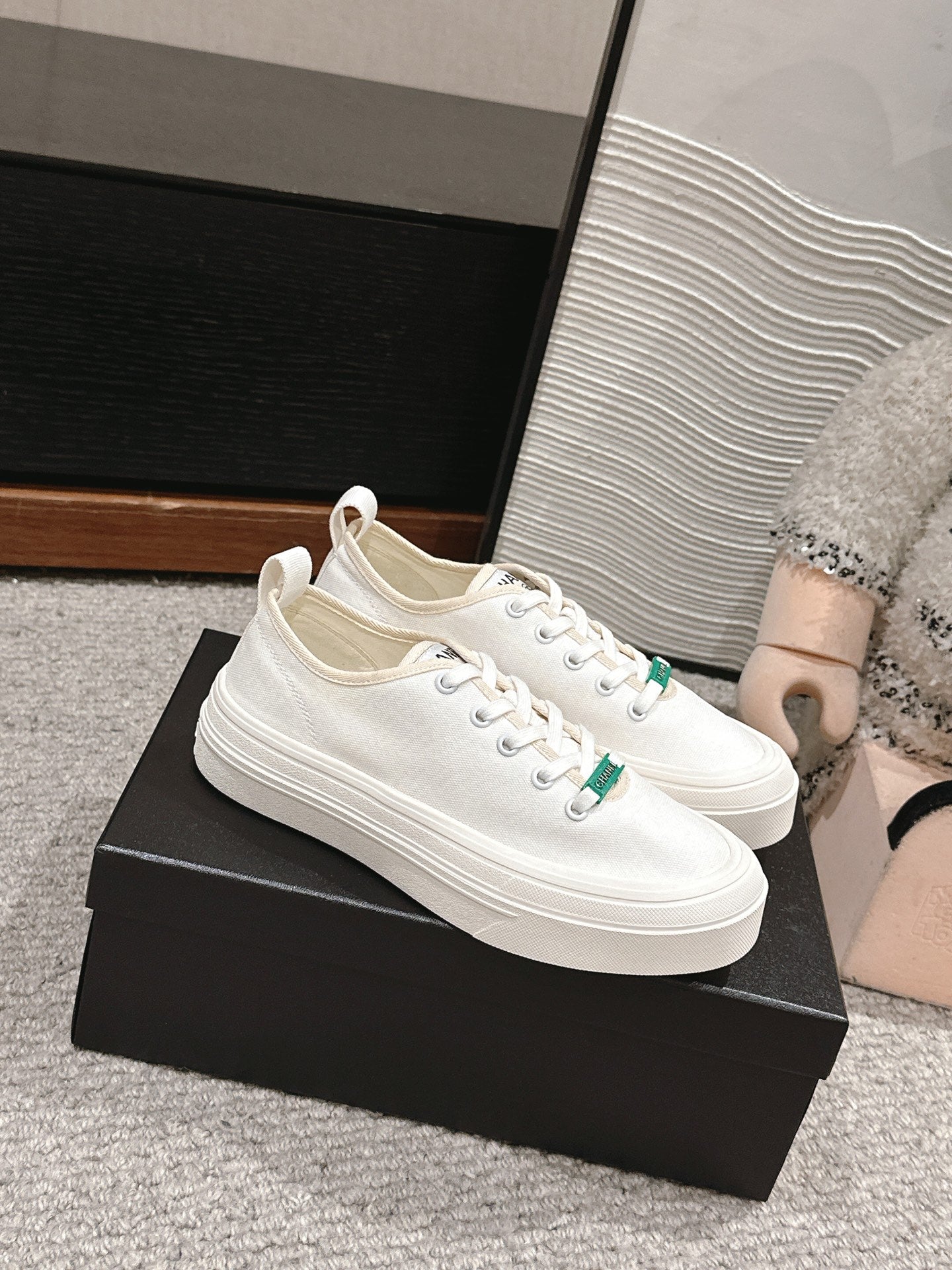 CHANEL LACE-UP SNEAKERS IN WHITE CANVAS