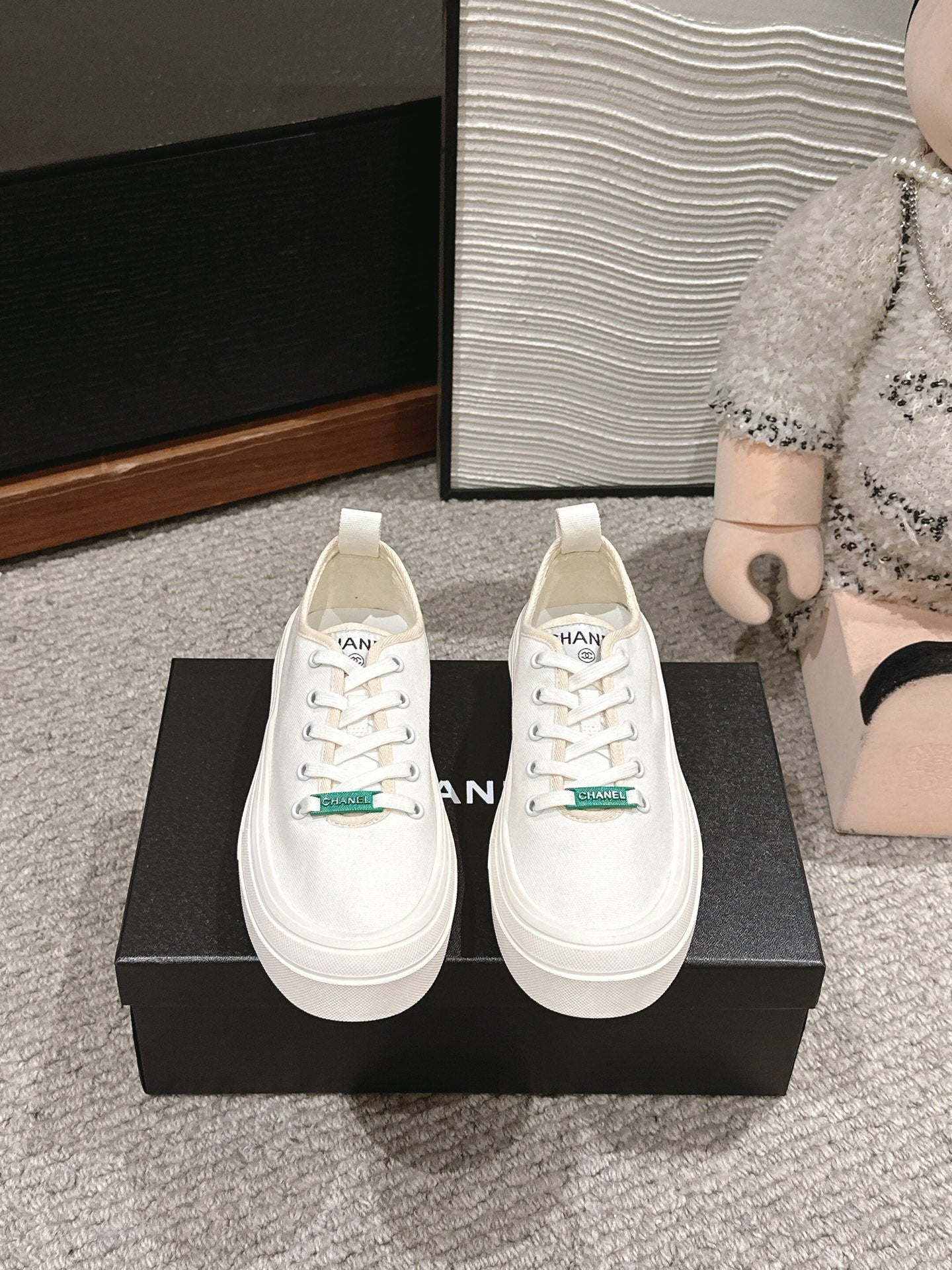 CHANEL LACE-UP SNEAKERS IN WHITE CANVAS