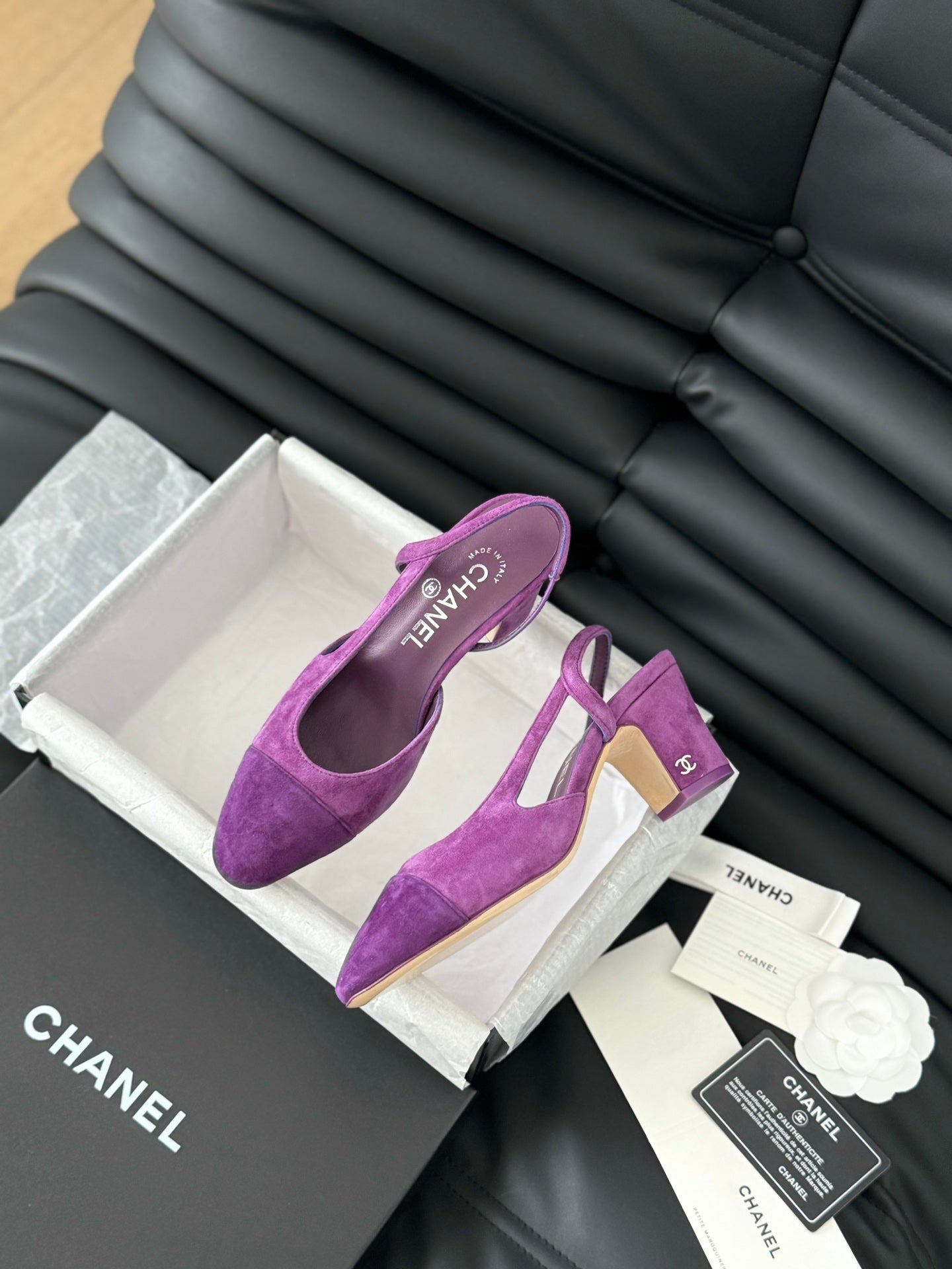CHANEL CLASSIC HIGH SLINGBACK VIOLET PURPLE SUEDE