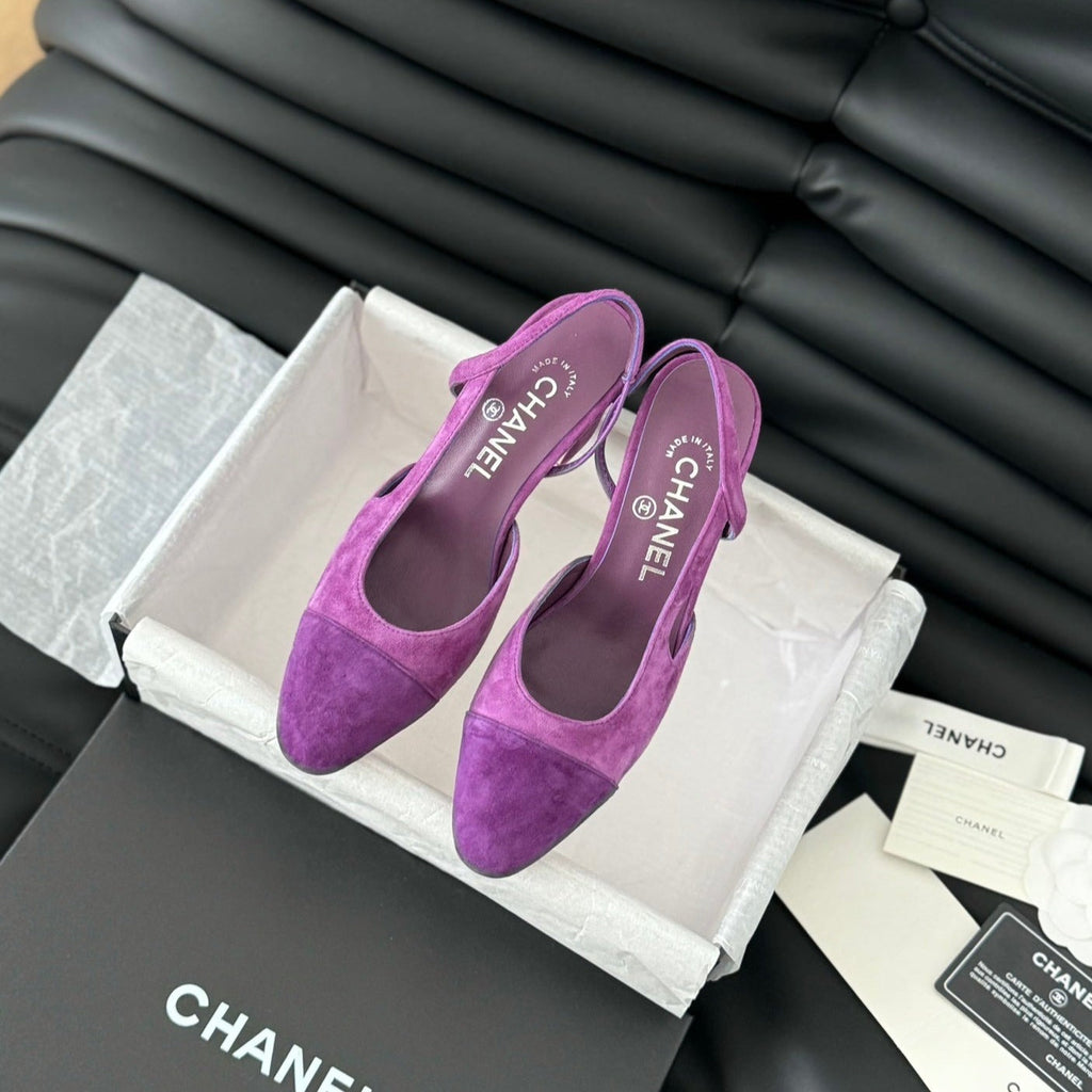 CHANEL CLASSIC HIGH SLINGBACK VIOLET PURPLE SUEDE