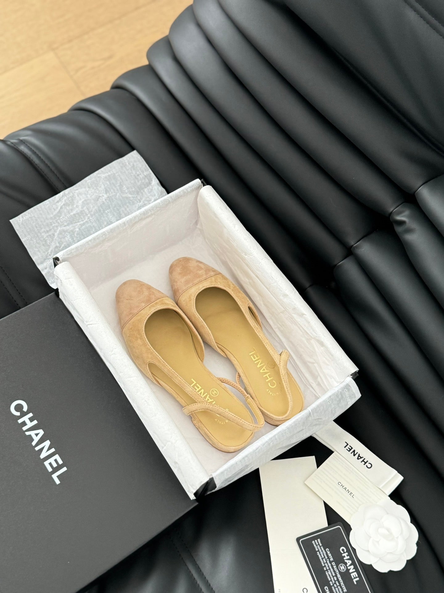 CHANEL CLASSIC SLINGBACK DARK IVORY SUEDE