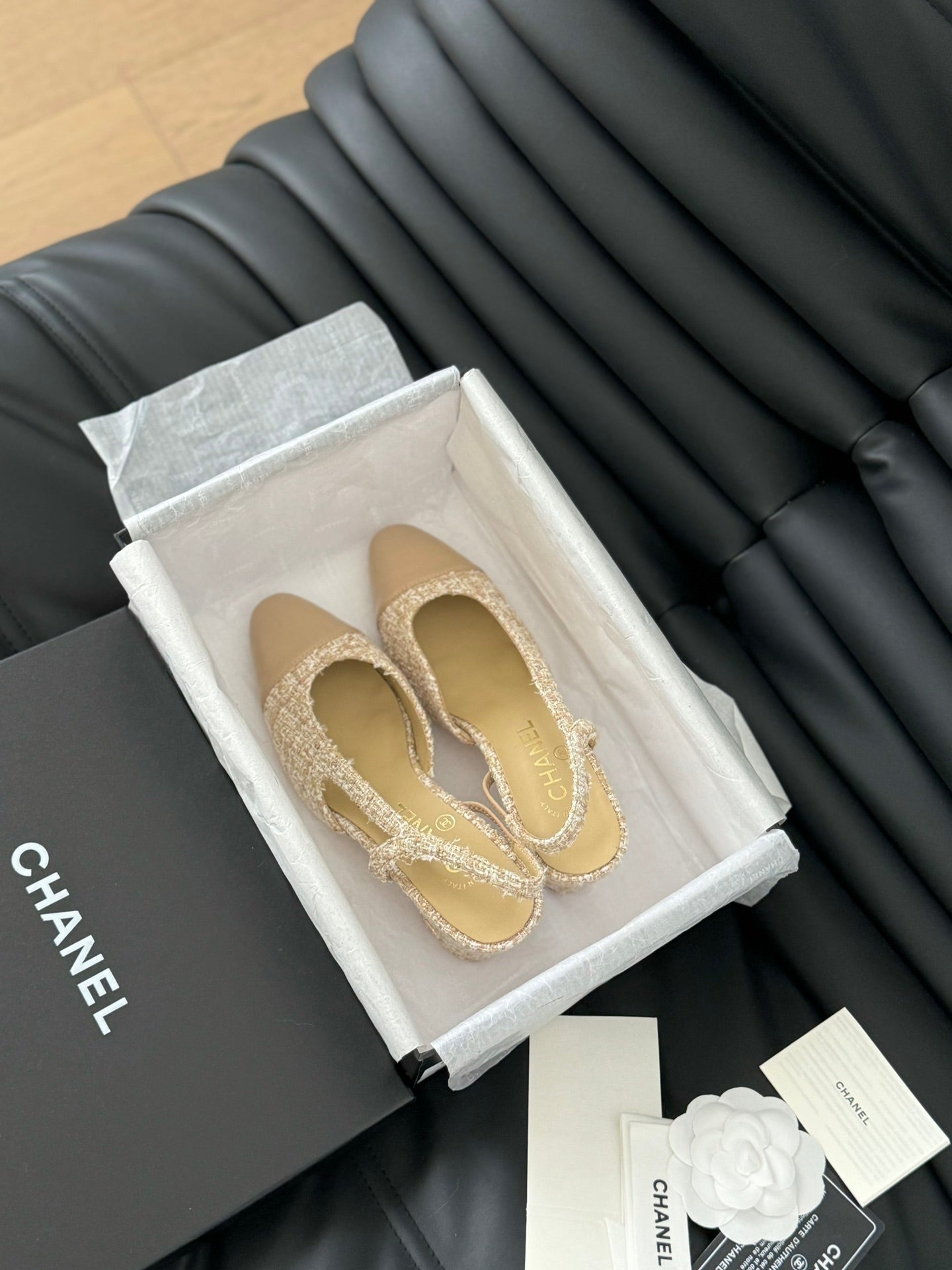 CHANEL CLASSIC HIGH SLINGBACK CORN YELLOW TWEEDS AND CALFSKIN