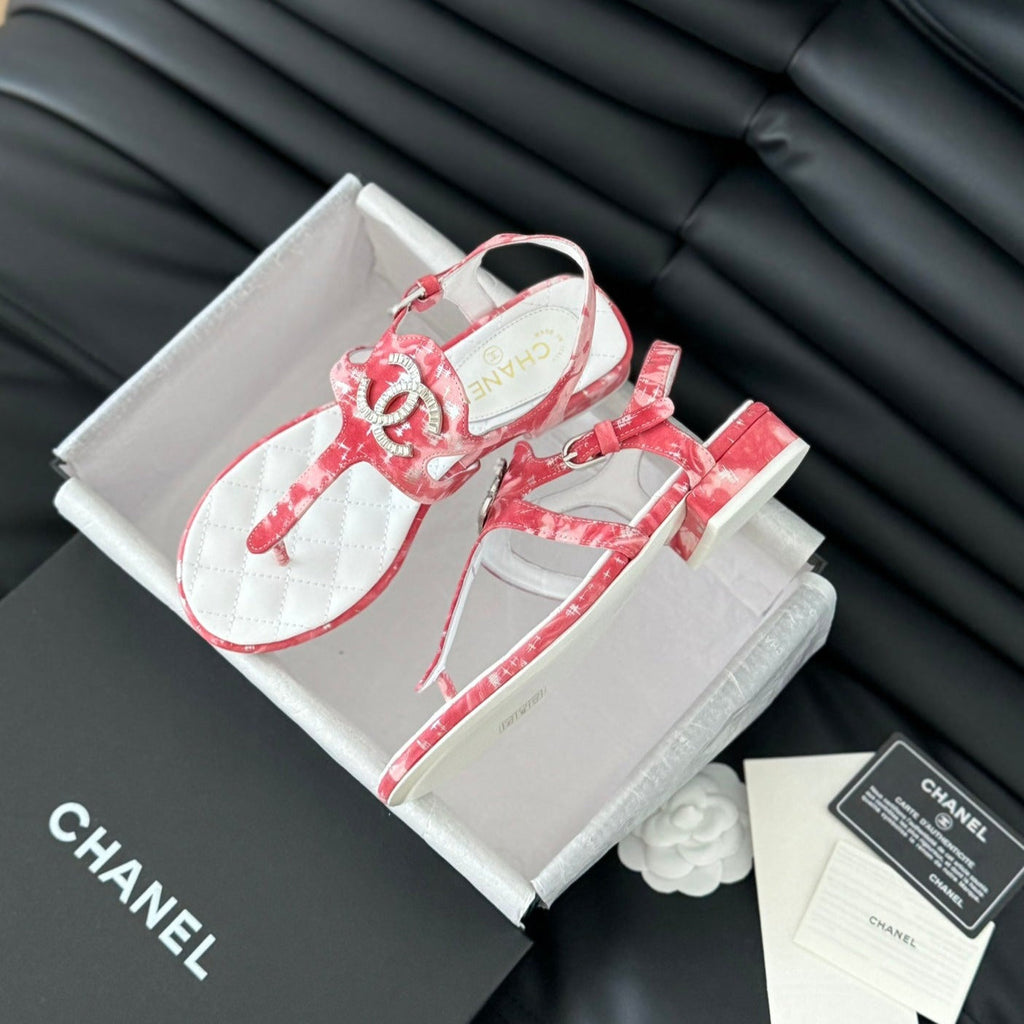 CHANEL Double C Classic One-Strap Sandals White Pink Lambskin